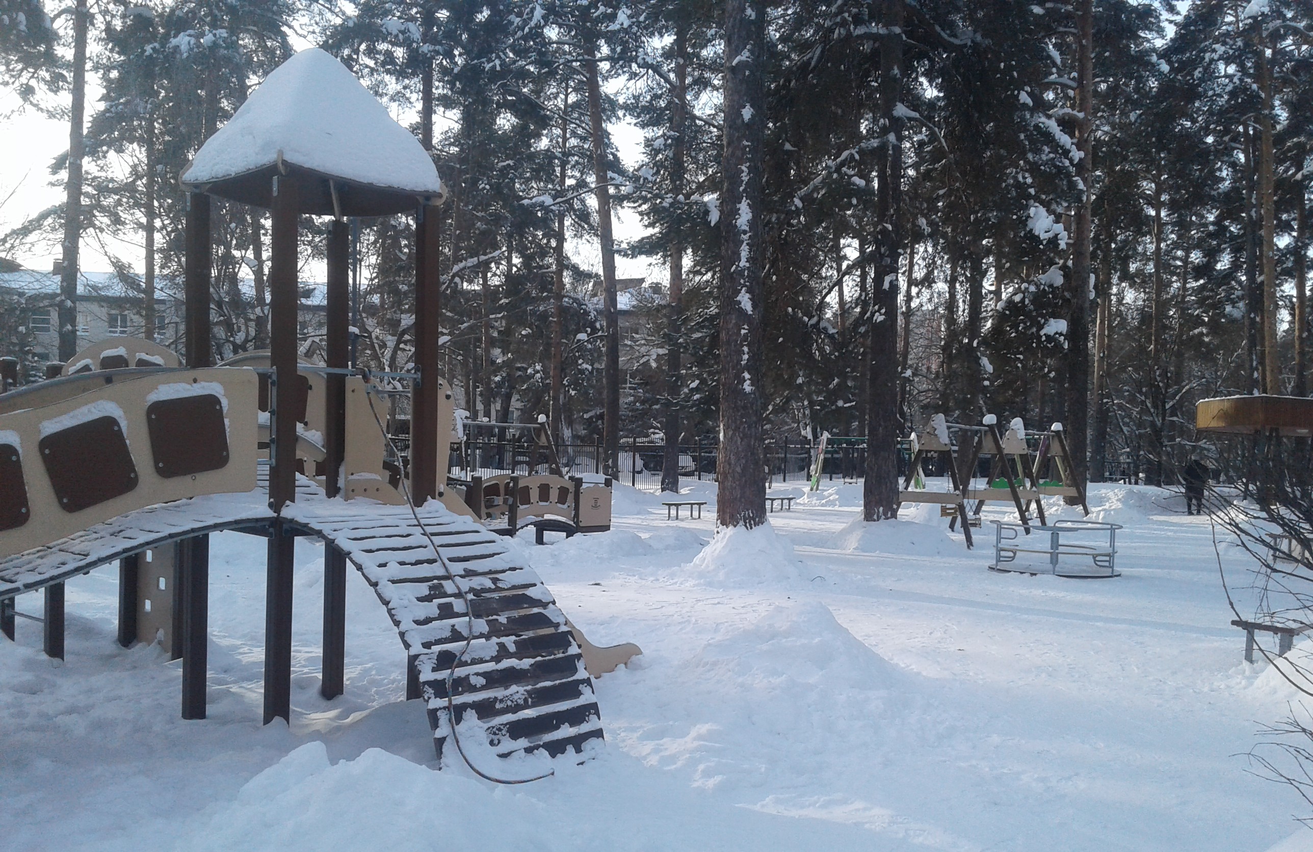 На площадке для детей в парке Урицкого зимой
